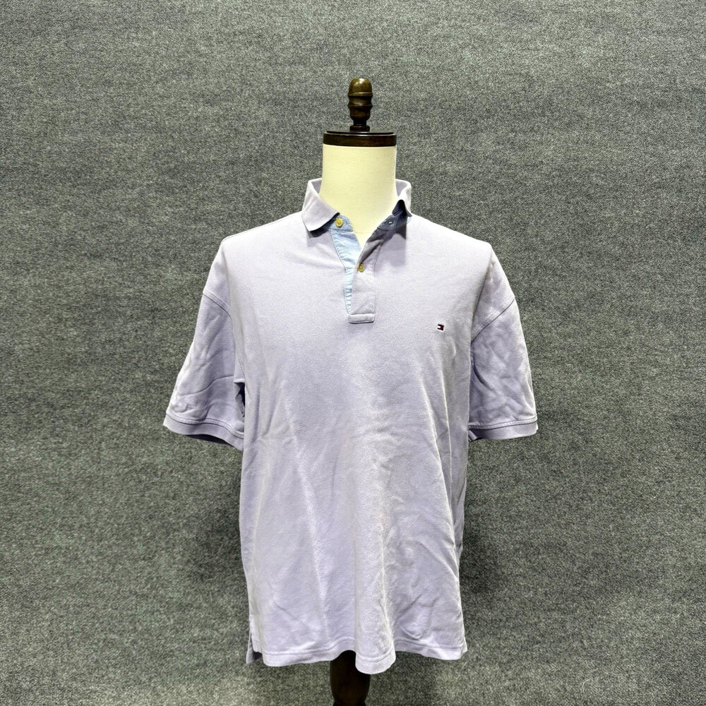 Vintage Tommy Hilfiger Polo Shirt Mens Large Light Blue Flag Logo 90s Preppy